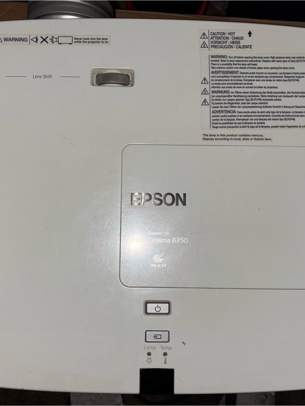 Epson cinema 8350,White with very nice adj. lens and tons of different hookups. - Picture 2 of 7